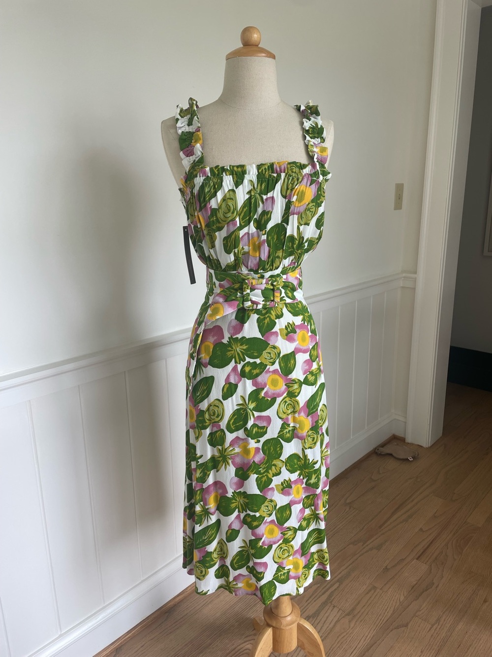 Faithful the Brand Floral Green and Pink Midi Dress NWT large
